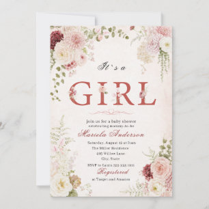 Elegant Watercolor pink floral Baby Shower Invitation