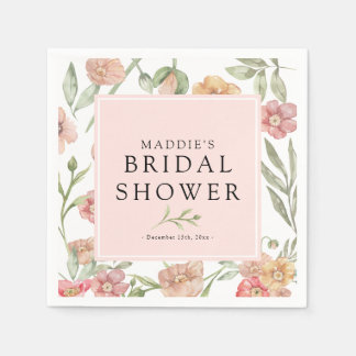 Elegant Watercolor Pink Floral Bridal Shower Napkin