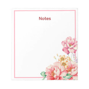 Elegant Watercolor Pink Floral Corner Border Notes