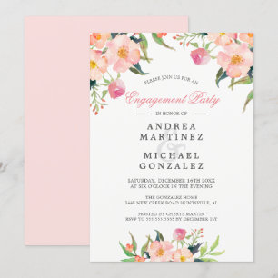 Elegant Watercolor Pink Floral Engagement Party Invitation