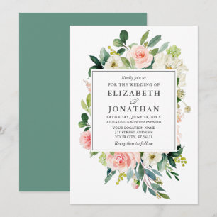 Elegant Watercolor Pink Floral Frame Wedding Invitation