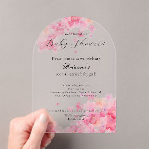 Elegant Watercolor Pink Floral Girl Baby Shower Acrylic Invitations