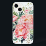 Elegant Watercolor Pink Floral Personalised Name Case-Mate iPhone 14 Case<br><div class="desc">Elegant Watercolor Pink Floral Personalised Name iPhone Case features elegant pink watercolor flowers with green leaves on a white background with your personalised name in modern calligraphy script typography. Perfect as a personalised gift for mum, wife, sister, grandmother for birthday, Christmas, holidays, Mother's Day and more. Designed by ©Evco Studio...</div>