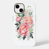 Elegant Watercolor Pink Floral Personalised Name