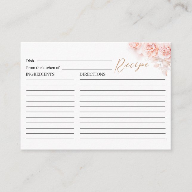 Elegant Watercolor Pink Floral   Recipe card (Front)