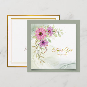 Elegant Watercolor Pink Floral Thank You Card