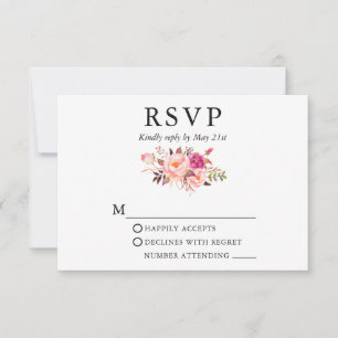 Elegant Watercolor Pink Floral Wedding RSVP Card