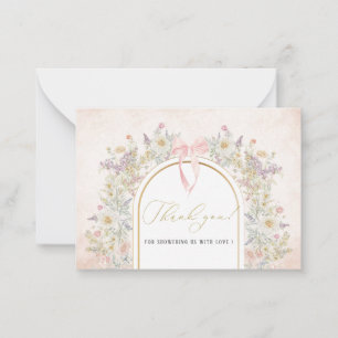 Elegant Watercolor Pink flowers Bow ribbon Baby s Card