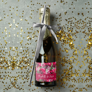 Elegant Watercolor Pink Flowers Wedding Mini Sparkling Wine Label