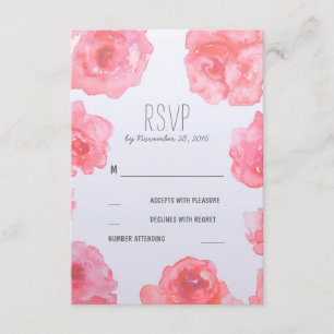 Elegant Watercolor Pink Flowers Wedding RSVP Cards