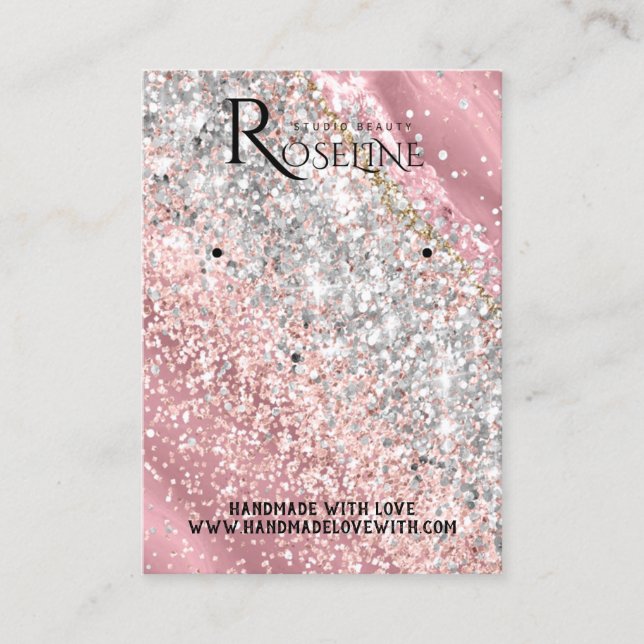 Elegant Watercolor pink glitter Earring Display Business Card (Front)