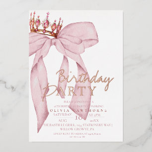 Elegant  Watercolor Pink Gold Bow Birthday Party