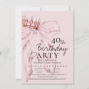 Elegant Watercolor Pink Gold Bow Birthday Party  Invitation