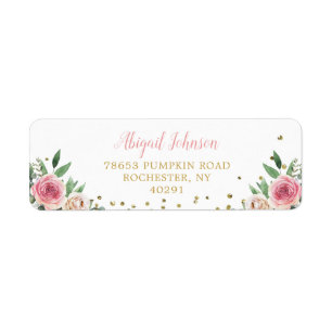 Elegant Watercolor Pink Gold Floral Return Address