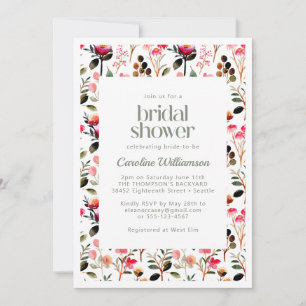 Elegant Watercolor Pink Greenery Bridal Shower Invitation
