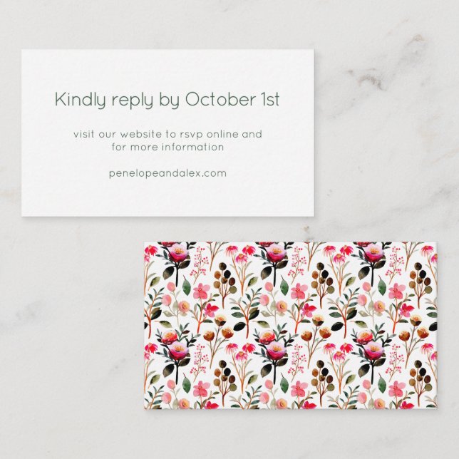 Elegant Watercolor Pink Greenery Wedding RSVP  Enclosure Card (Front/Back)