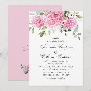 Elegant Watercolor Pink Hydrangea Floral Wedding Invitation