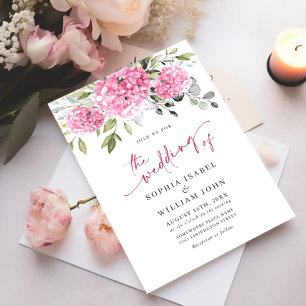 Elegant Watercolor Pink Hydrangea Floral Wedding Invitation