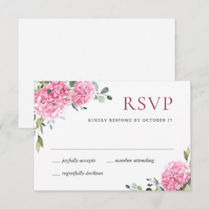 Elegant Watercolor Pink Hydrangea Floral Wedding RSVP Card