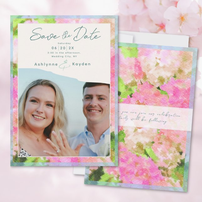 Elegant Watercolor Pink Hydrangea Garden Wedding  Save The Date (Creator Uploaded)