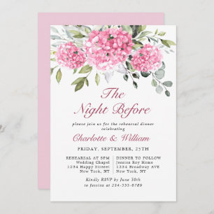Elegant Watercolor Pink Hydrangea Rehearsal Dinner Invitation