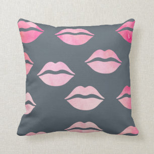 elegant watercolor pink lips pattern cushion