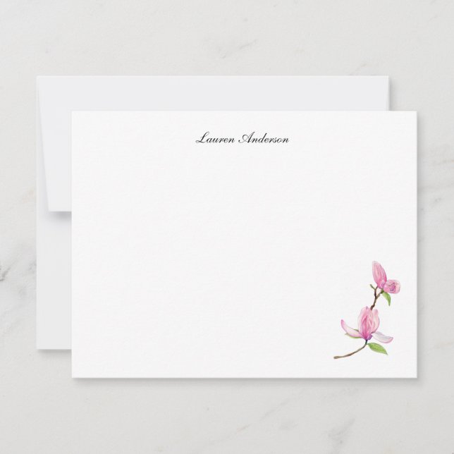 Elegant watercolor Pink Magnolia flower flat Card (Front)
