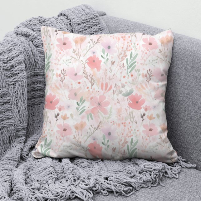 Elegant Watercolor Pink Pastel Floral Pattern Cushion (Creator Uploaded)