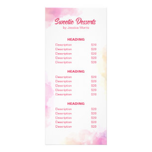 Elegant Watercolor Pink Pastry Bakery Rack Card