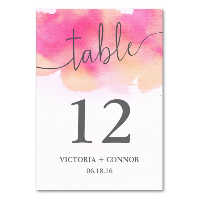 Elegant Watercolor Pink Peach Wedding Table Number (Back)