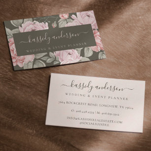 Elegant Watercolor Pink Peonies Floral Botanical Business Card