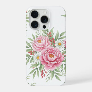 Elegant Watercolor Pink Peony Floral iPhone 15 Pro Case