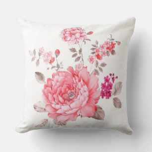 Elegant Watercolor Pink Peony Floral Throw Pillow