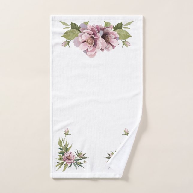 Elegant watercolor Pink Peony, leaves and greenery Hand Towel (Hand Towel)