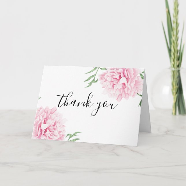 Elegant Watercolor Pink Peony Thank You Card (Front)