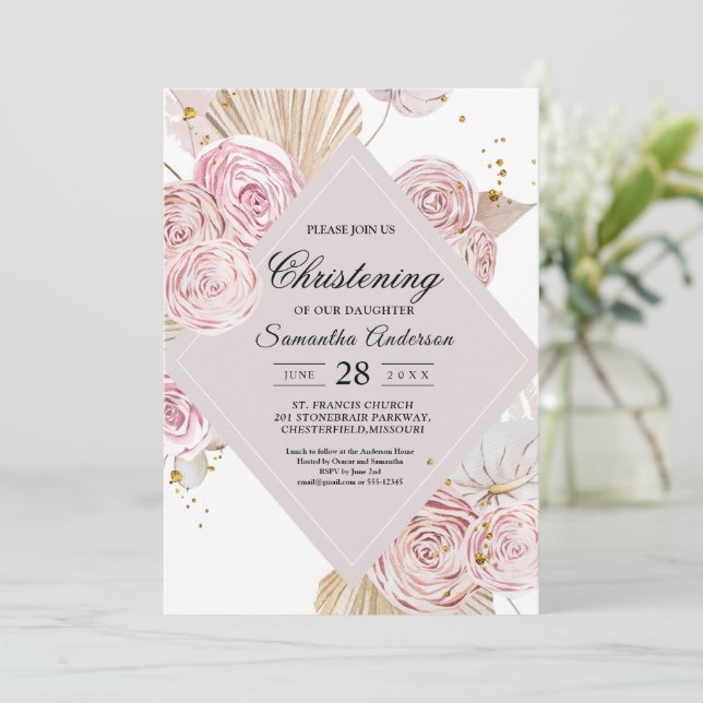 Elegant Watercolor Pink & Purple Floral Frame  Invitation (Standing Front)