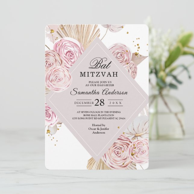 Elegant Watercolor Pink & Purple Floral Frame  Invitation (Standing Front)