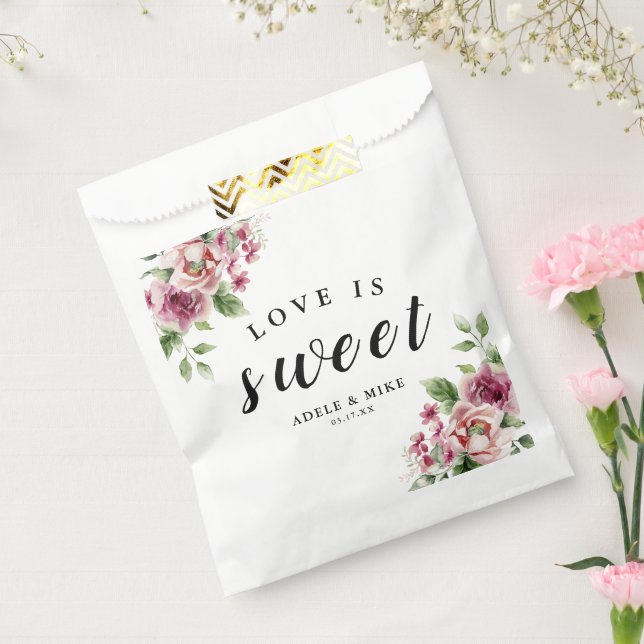 Elegant Watercolor Pink Rose Bouquet Wedding Favour Bags (Sealed)