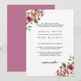 Elegant Watercolor Pink Rose Bouquet Wedding Invitation