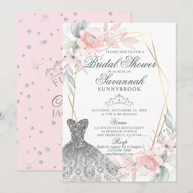 Elegant Watercolor Pink Rose Bridal Shower Invitat Invitation (Front/Back)