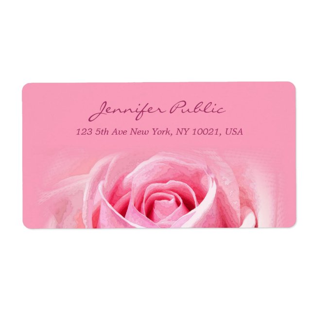 Elegant Watercolor Pink Rose Floral Plain Shipping (Front)