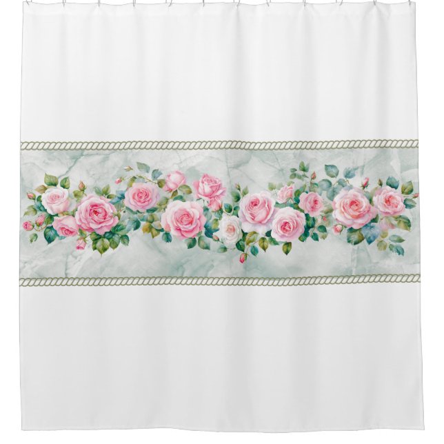Elegant Watercolor Pink Rose Floral Shower Curtain (Front)