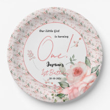 Elegant Watercolor Pink Rose Girl 1st Birthday