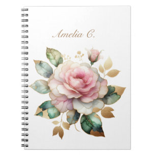 Elegant Watercolor Pink Rose White Notebook
