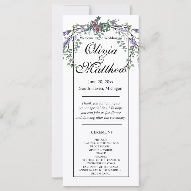 Elegant watercolor pink roses lavender greenery  (Front)