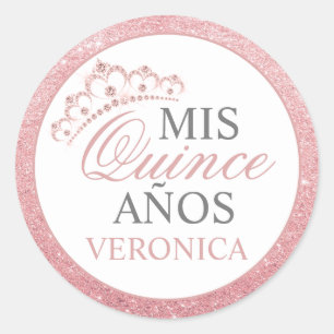 Elegant Watercolor Pink Spanish Quinceañera Quince Classic Round Sticker