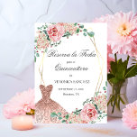 Elegant Watercolor Pink Spanish Quinceañera Quince Save The Date<br><div class="desc">Gorgeous elegant Quinceañera (Mis Quince Años) watercolor floral SAVE THE DATE (Reserva la Fecha).  Blush pink roses with greenery and faux gold frame.  Faux glitter gown dress in pink. Editable template - easy to add your text - Spanish wording.  Perfect for girl's 15th birthday party.</div>