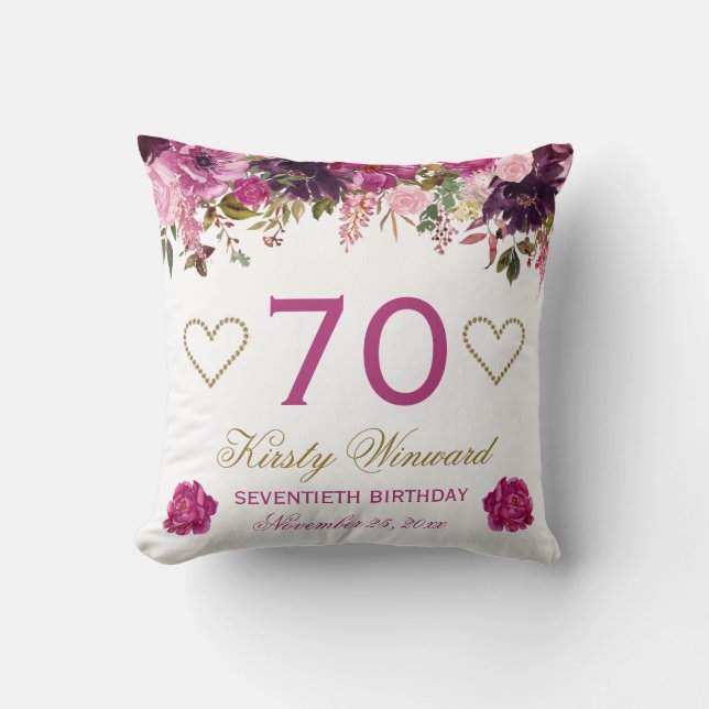 Elegant Watercolor Pink Spring Flowers Birthday Cushion (Front)