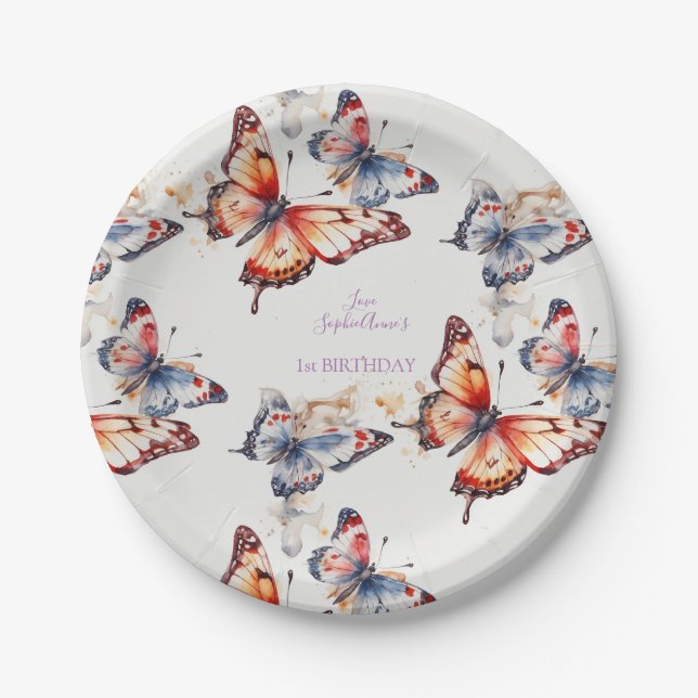 Elegant Watercolor Playful Butterflies Custom  Paper Plate (Front)