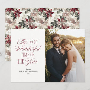 Elegant Watercolor Poinsettia 1stChristmas Photo Holiday Card
